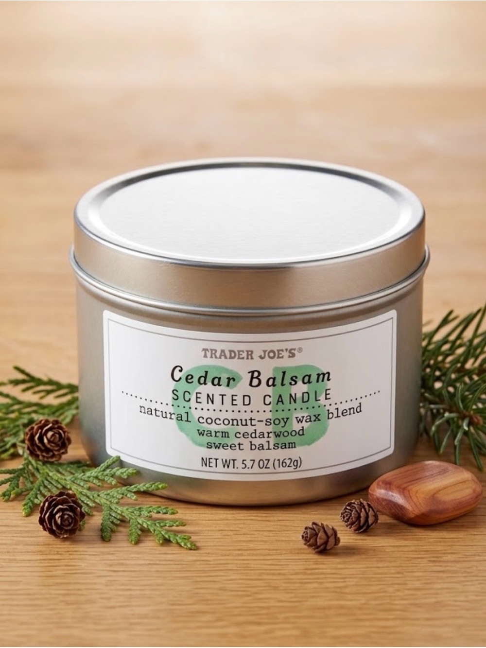 NWT Trader Joe's Cedar Balsam Scented Candle - New with Dust Cover